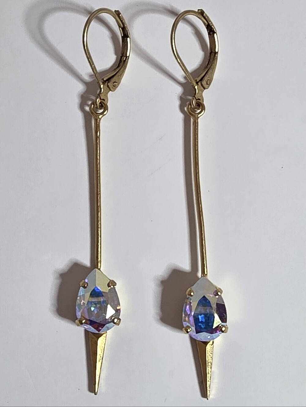 Catherine Popesco Gold Plated Crystal Drop Dangle Earrings Leverback - Picture 2 of 8